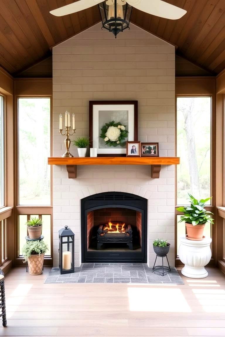 24 Screened-in Porch With Fireplace Ideas for All Seasons 14 Fireplace with a Mantel for Decorative Display - 24 Screened-in Porch With Fireplace Ideas