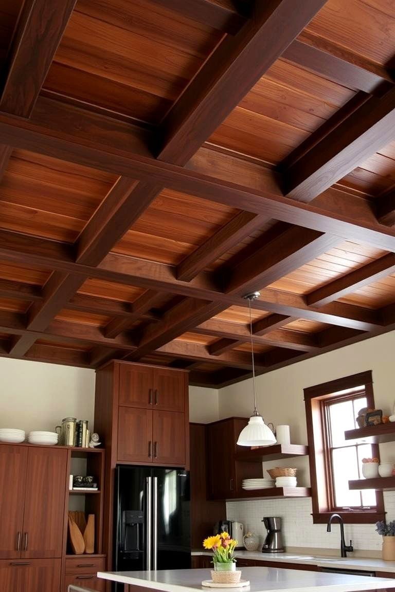 24 Wood Ceiling Kitchen Ideas to Warm Your Cooking Space 18 Grid Patterned Wood Ceiling - 24 Wood Ceiling Kitchen Ideas