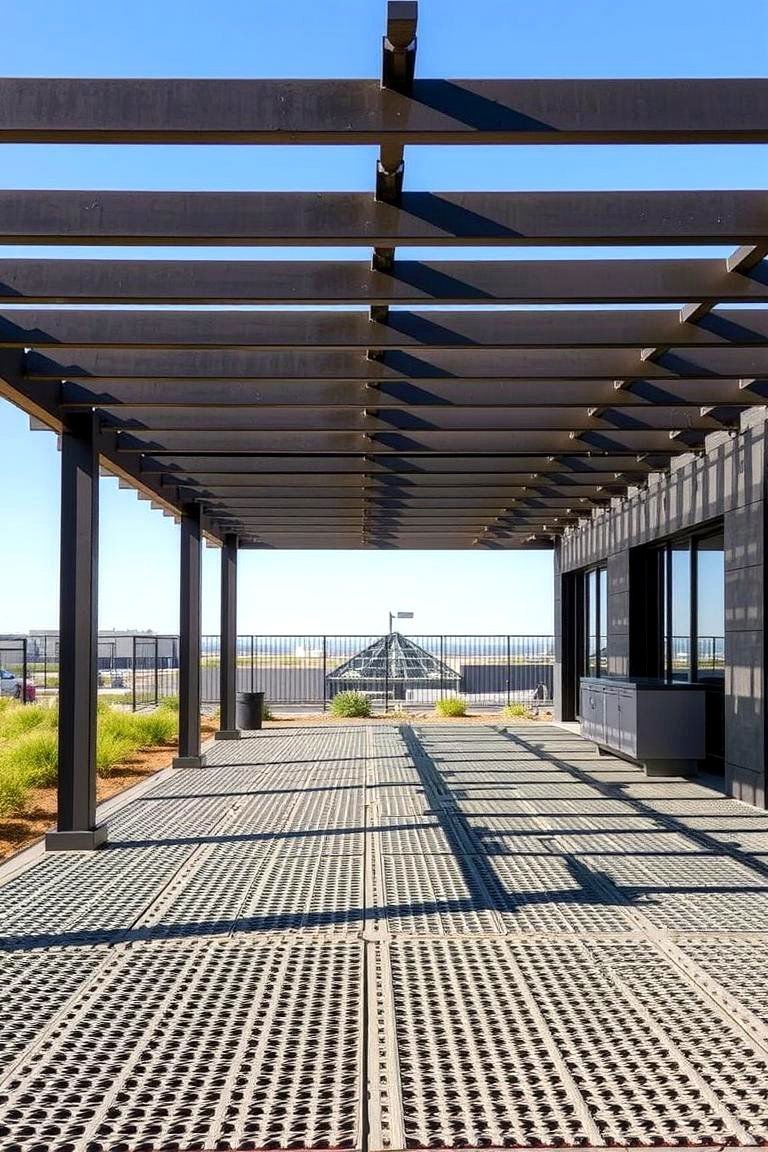 24 Pergola Flooring Ideas to Elevate Your Outdoor Space Design 18 Industrial Metal Grating Flooring - 24 Pergola Flooring Ideas