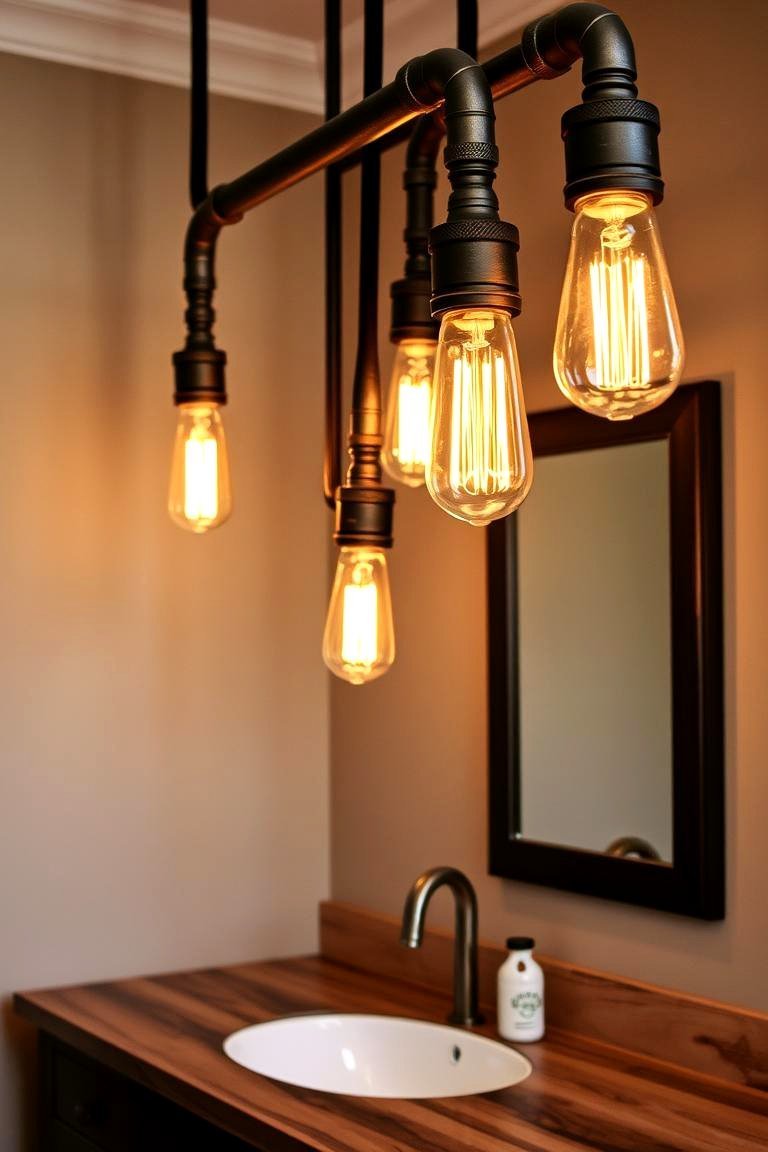 24 Inspiring Bathroom Pendant Lighting Ideas for Modern Homes 5 Industrial Pipe Lighting for a Bold Statement - 24 Bathroom Pendant Lighting Ideas