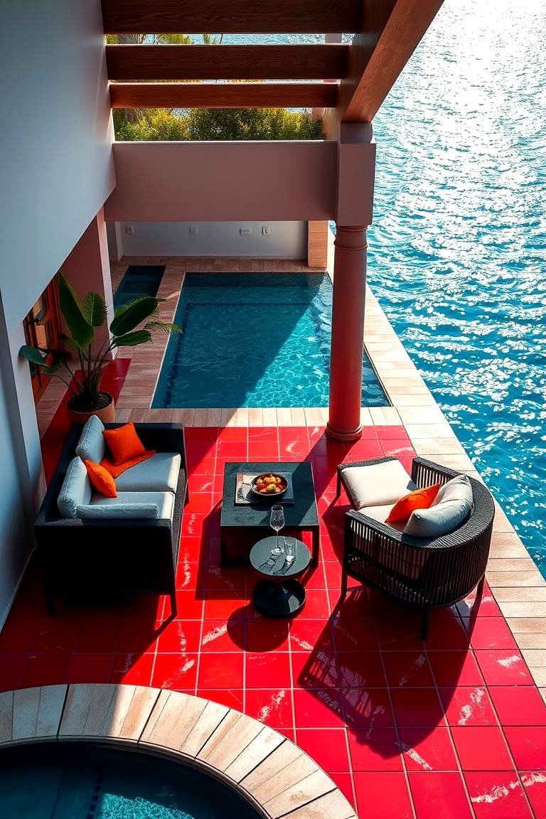 24 Red Paver Patio Ideas to Transform Outdoor Living Spaces 16 Inviting Red Paver Poolside Lounge - 24 Red Paver Patio Ideas