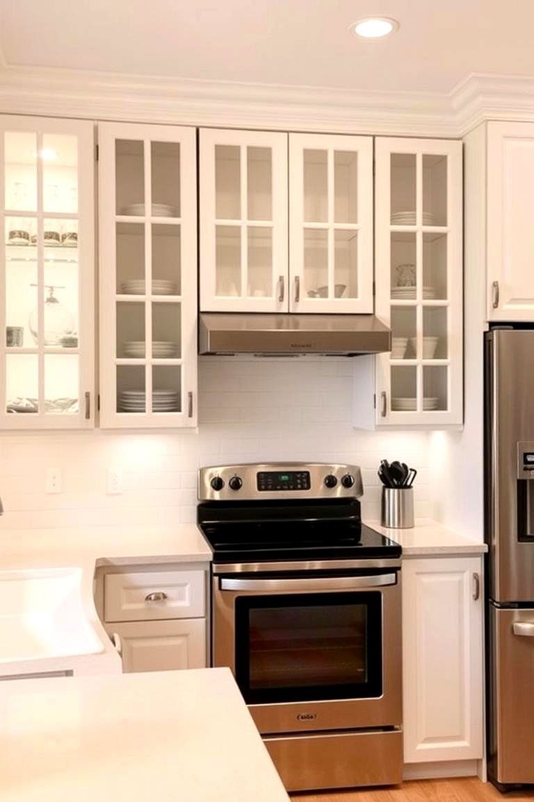24 Cabinet Colors That Pair Beautifully With Black Appliances 21 Light and Airy with Glass Front Cabinets - 24 What Color Cabinets Go With Black Appliances