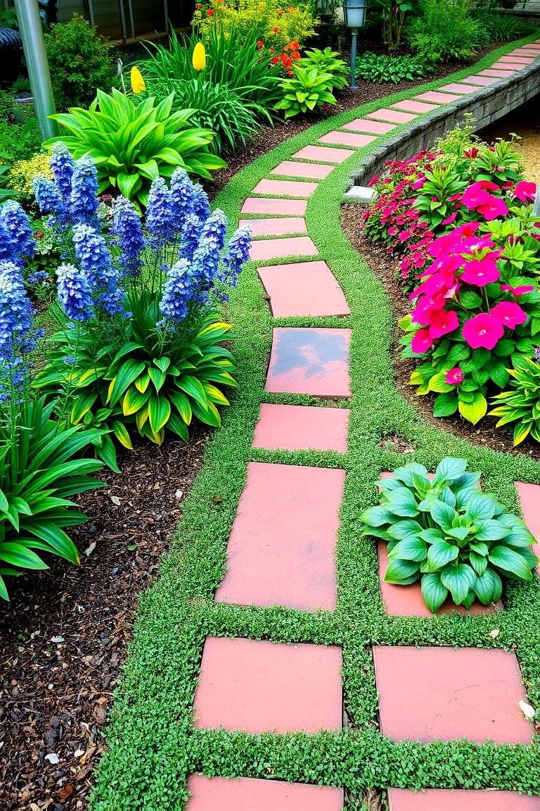 24 Red Paver Patio Ideas to Transform Outdoor Living Spaces 11 Lush Garden Red Paver Integration - 24 Red Paver Patio Ideas