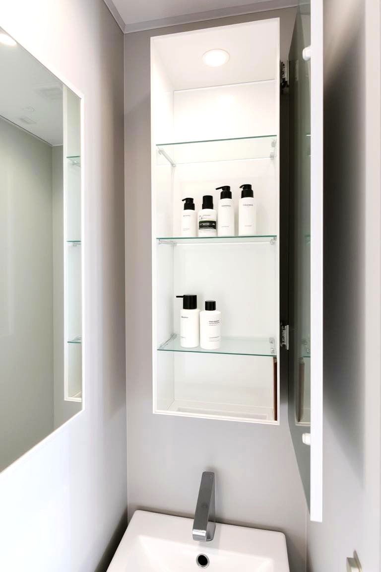 24 Small Bathroom Shelving Ideas to Maximize Storage 17 Mirrored Cabinets with Internal Shelves - 24 Small Bathroom Shelving Ideas