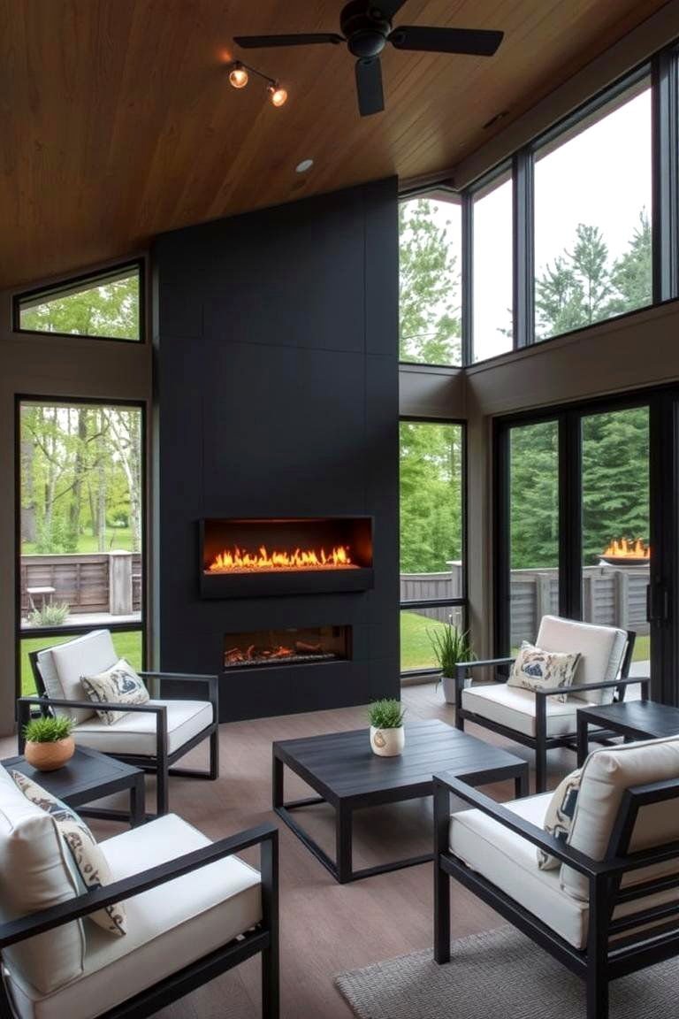 24 Screened-in Porch With Fireplace Ideas for All Seasons 3 Modern Linear Gas Fireplace - 24 Screened-in Porch With Fireplace Ideas