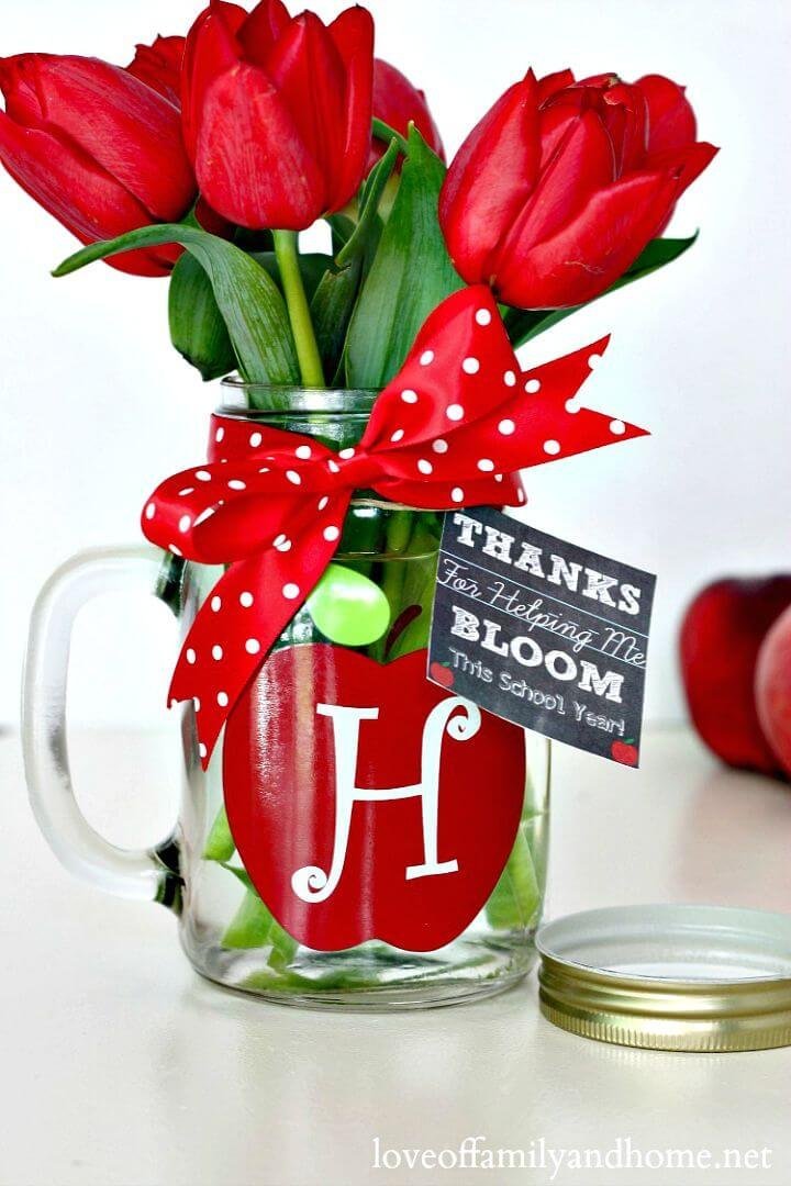 Mason Jar Gifts in a Jar: 25 DIY Mason Jar Gift Ideas 16 Monogram Mason Jar Vase Gift for Teachers