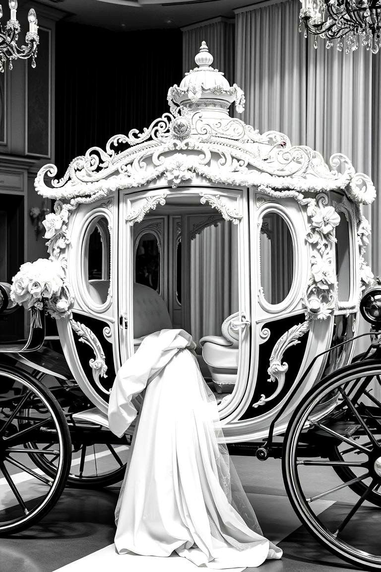 24 Black and White Wedding Theme Ideas for Elegance 22 Opulent Black and White Wedding Carriage - 24 Black and White Wedding Ideas