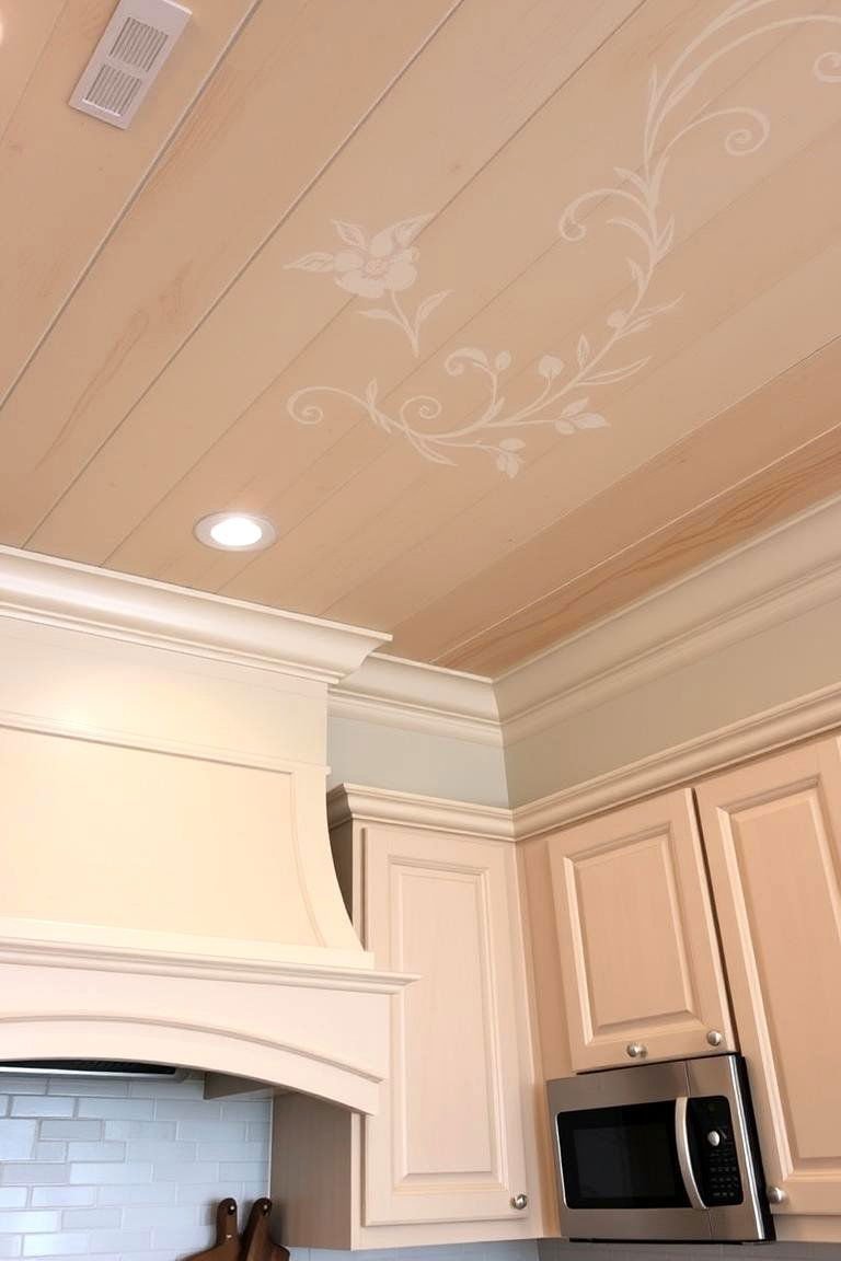 24 Wood Ceiling Kitchen Ideas to Warm Your Cooking Space 25 Painted Wood Ceiling with Stenciled Design - 24 Wood Ceiling Kitchen Ideas