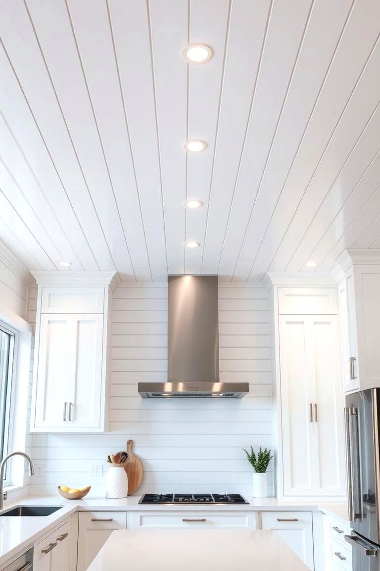 24 Wood Ceiling Kitchen Ideas to Warm Your Cooking Space 4 Painted Wood Paneling - 24 Wood Ceiling Kitchen Ideas