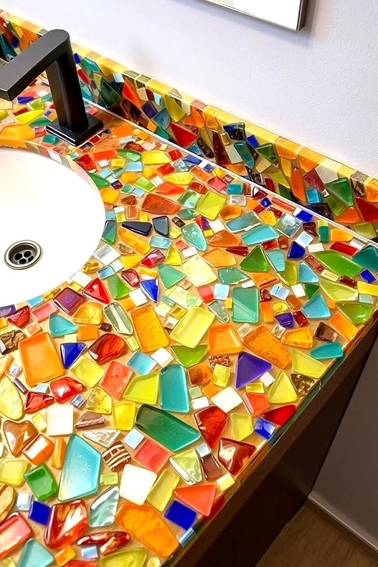 24 Bathroom Countertop Ideas for a Stylish Vanity 7 Recycled Glass Beauty - 24 Bathroom Countertop Ideas