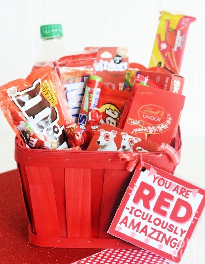 DIY Gift Baskets to Make: 30 Unique Gift Basket Ideas 19 Red Gift Basket With Details Instructions