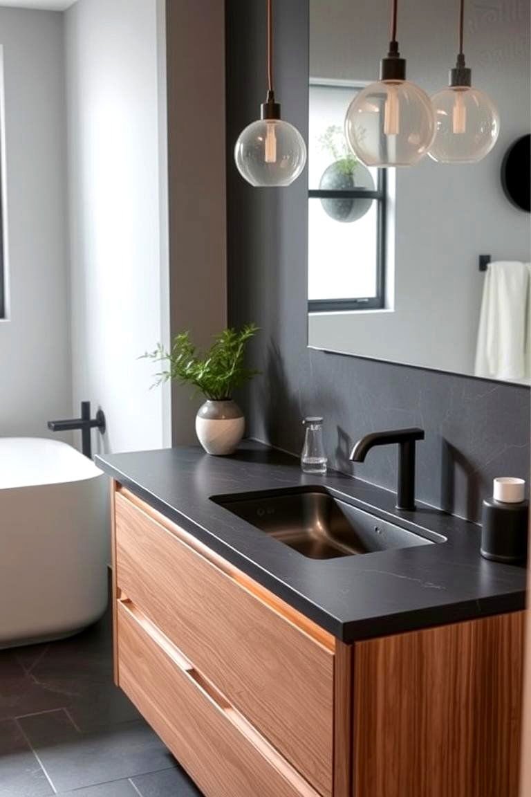 24 Bathroom Countertop Ideas for a Stylish Vanity 21 Slate Simplicity - 24 Bathroom Countertop Ideas