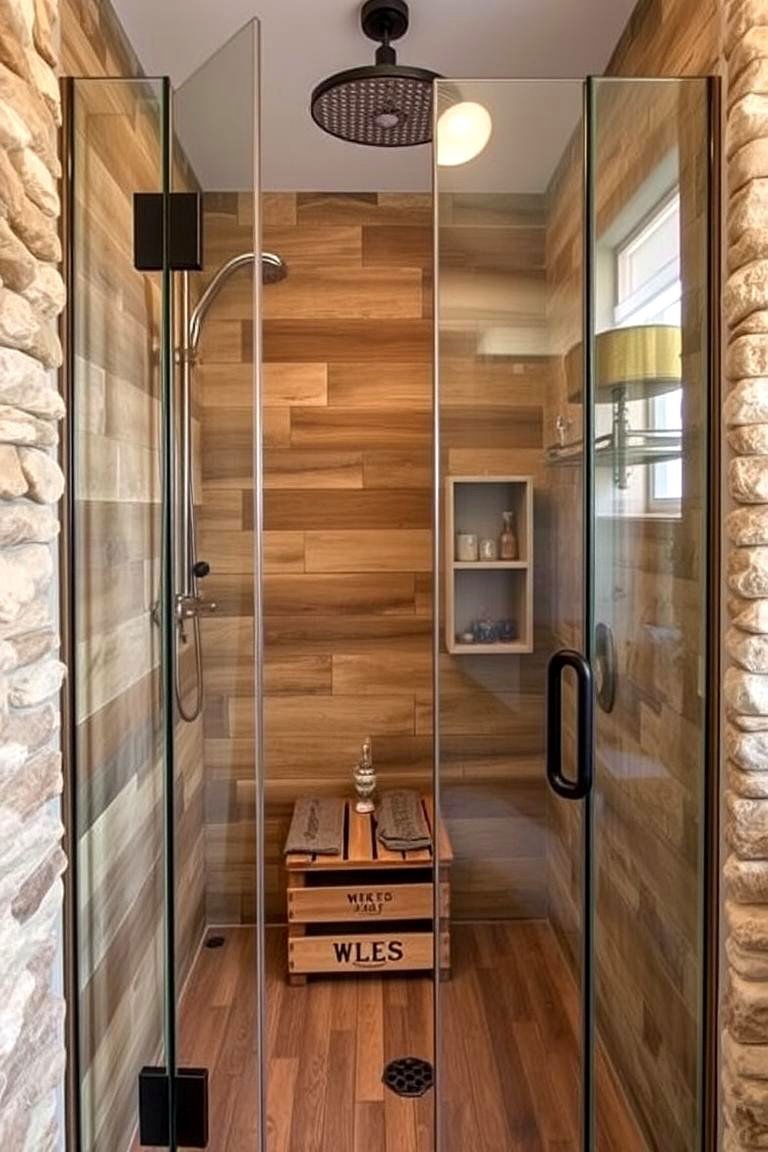 24 Rustic Walk-in Shower Ideas for a Spa-Like Bathroom Retreat 20 Sliding Barn Door Style Shower Enclosure - 24 Rustic Walk-in Shower Ideas