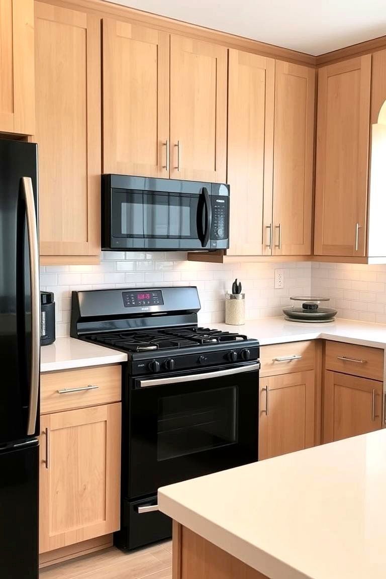 24 Cabinet Colors That Pair Beautifully With Black Appliances 16 Smooth Elegance of Maple Wood Cabinets - 24 What Color Cabinets Go With Black Appliances