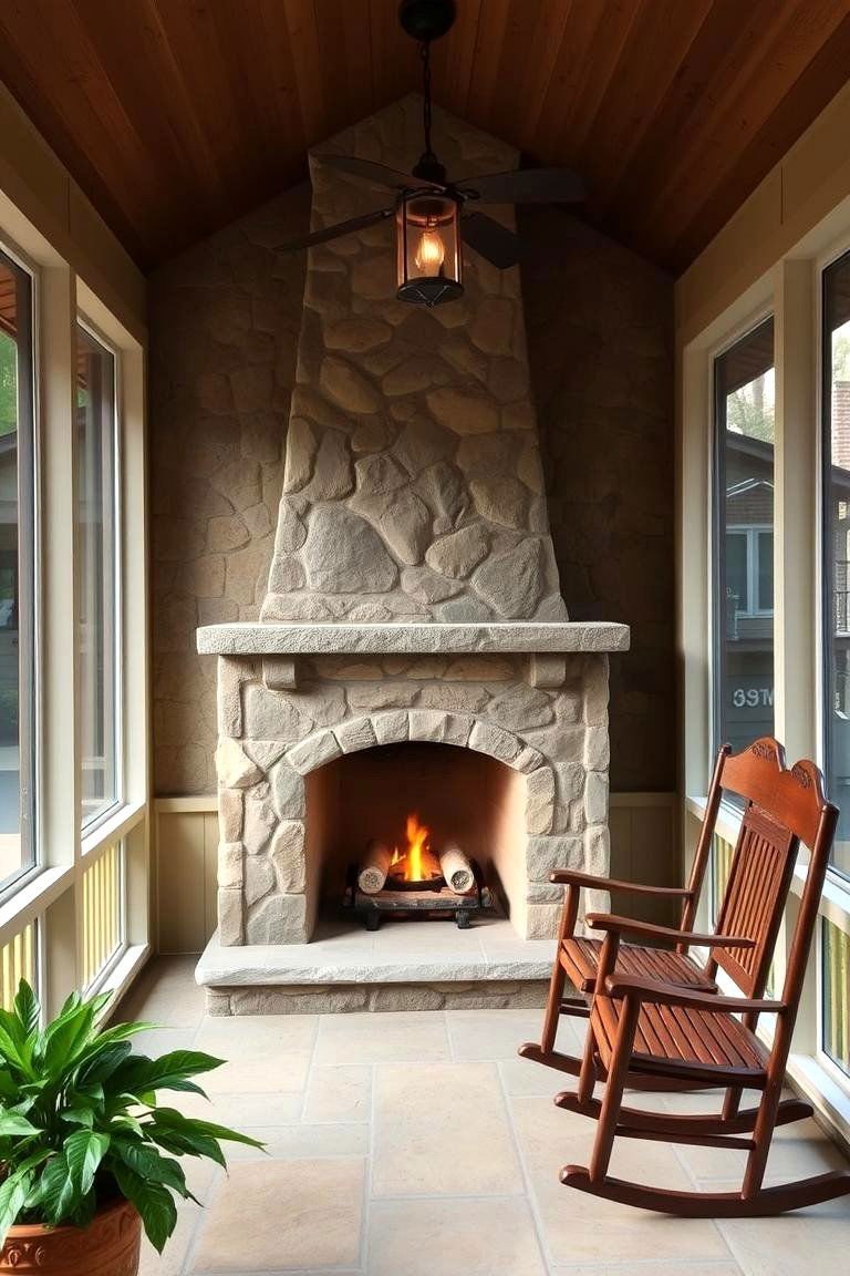 24 Screened-in Porch With Fireplace Ideas for All Seasons 20 Soapstone Fireplace for Efficient Heat Retention - 24 Screened-in Porch With Fireplace Ideas