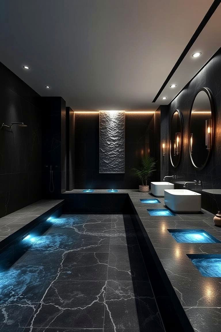 24 Black & Blue Bathroom Ideas for Bold Modern Designs 20 Sophisticated Spa Retreat - 24 black and blue bathroom ideas