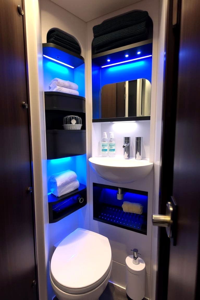 24 Black & Blue Bathroom Ideas for Bold Modern Designs 16 Space Saving with Integrated Shelving - 24 black and blue bathroom ideas