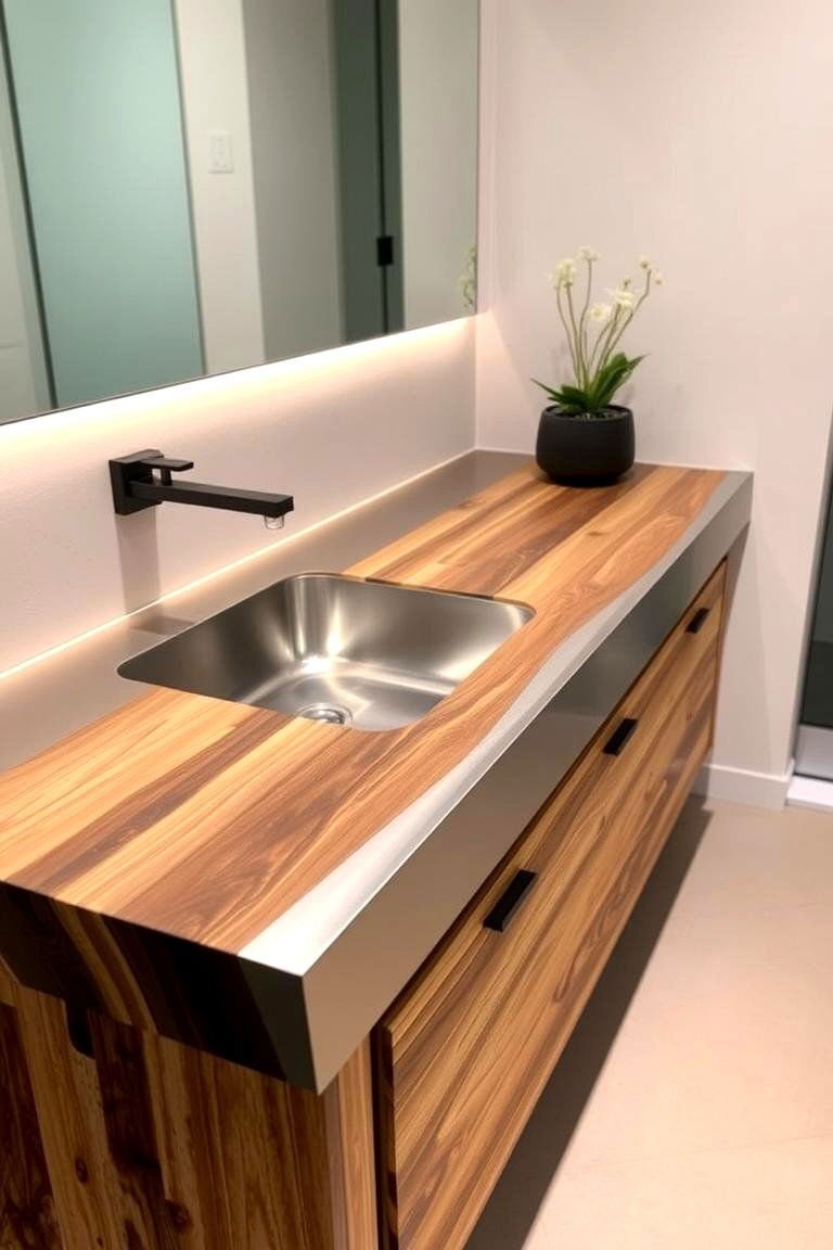 24 Bathroom Countertop Ideas for a Stylish Vanity 25 Stainless Steel and Wood Combo - 24 Bathroom Countertop Ideas