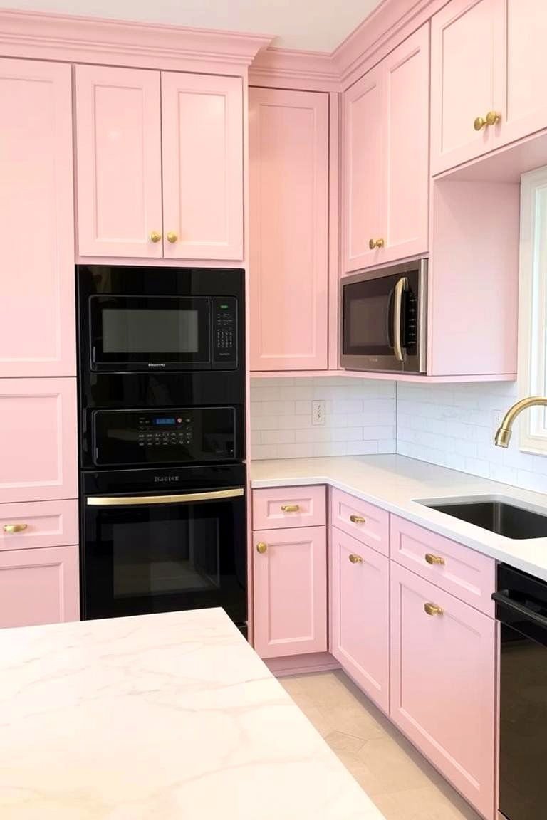 24 Cabinet Colors That Pair Beautifully With Black Appliances 13 Subtle Charm of Light PinkBlush Cabinets - 24 What Color Cabinets Go With Black Appliances