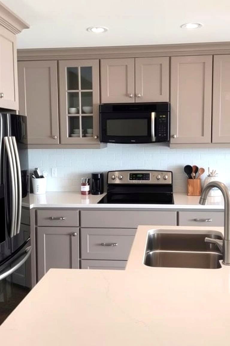 24 Cabinet Colors That Pair Beautifully With Black Appliances 19 Subtle Warmth of Taupe Cabinets - 24 What Color Cabinets Go With Black Appliances