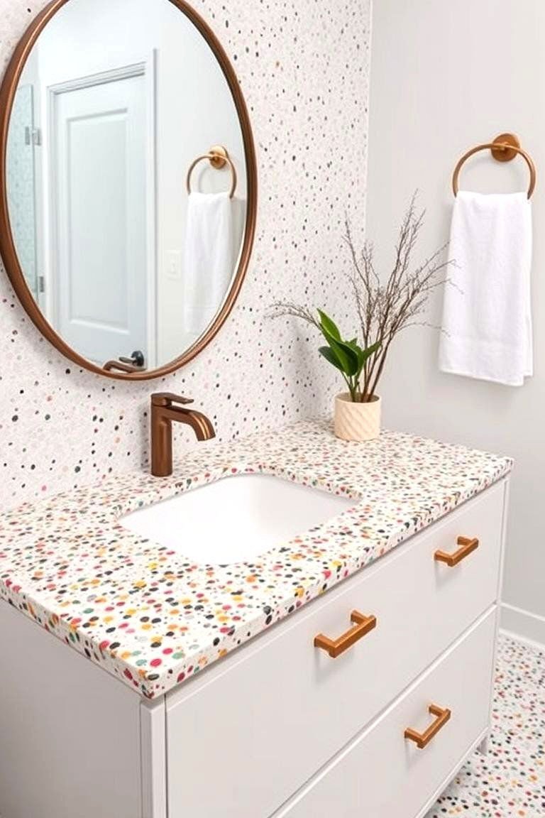 24 Bathroom Countertop Ideas for a Stylish Vanity 14 Terrazzo Texture - 24 Bathroom Countertop Ideas