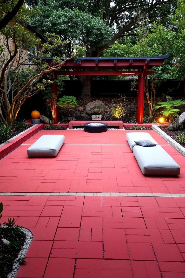 24 Red Paver Patio Ideas to Transform Outdoor Living Spaces 21 Tranquil Red Paver Meditation Zone - 24 Red Paver Patio Ideas