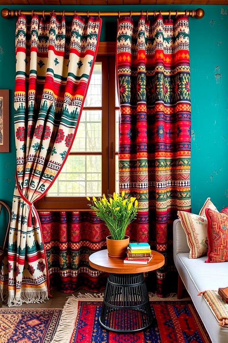 24 Boho Curtain Ideas for a Stylish Home Makeover 17 Tribal Influence Boho Cultural Tapestry - 24 Boho Curtain Ideas