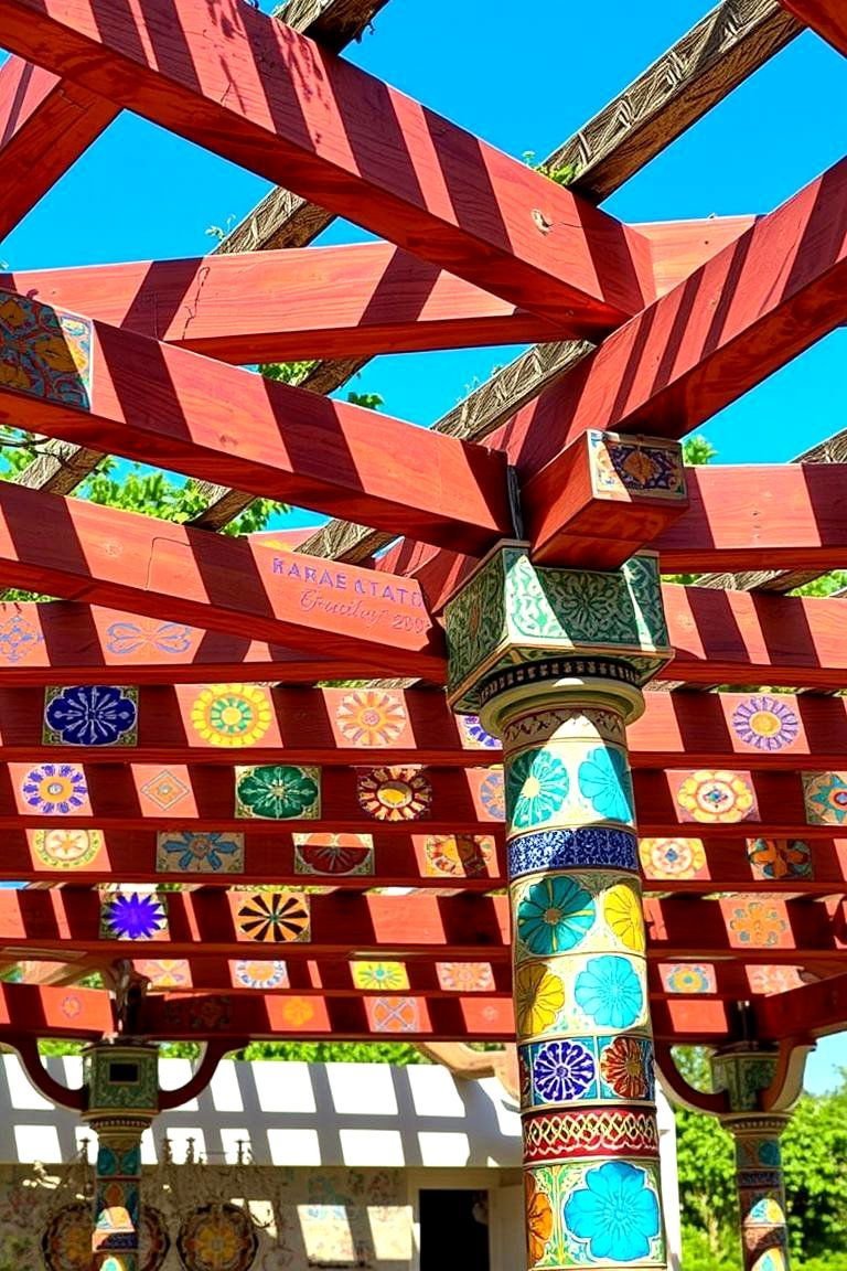 24 Pergola Flooring Ideas to Elevate Your Outdoor Space Design 5 Vibrant Ceramic Tile Flooring - 24 Pergola Flooring Ideas