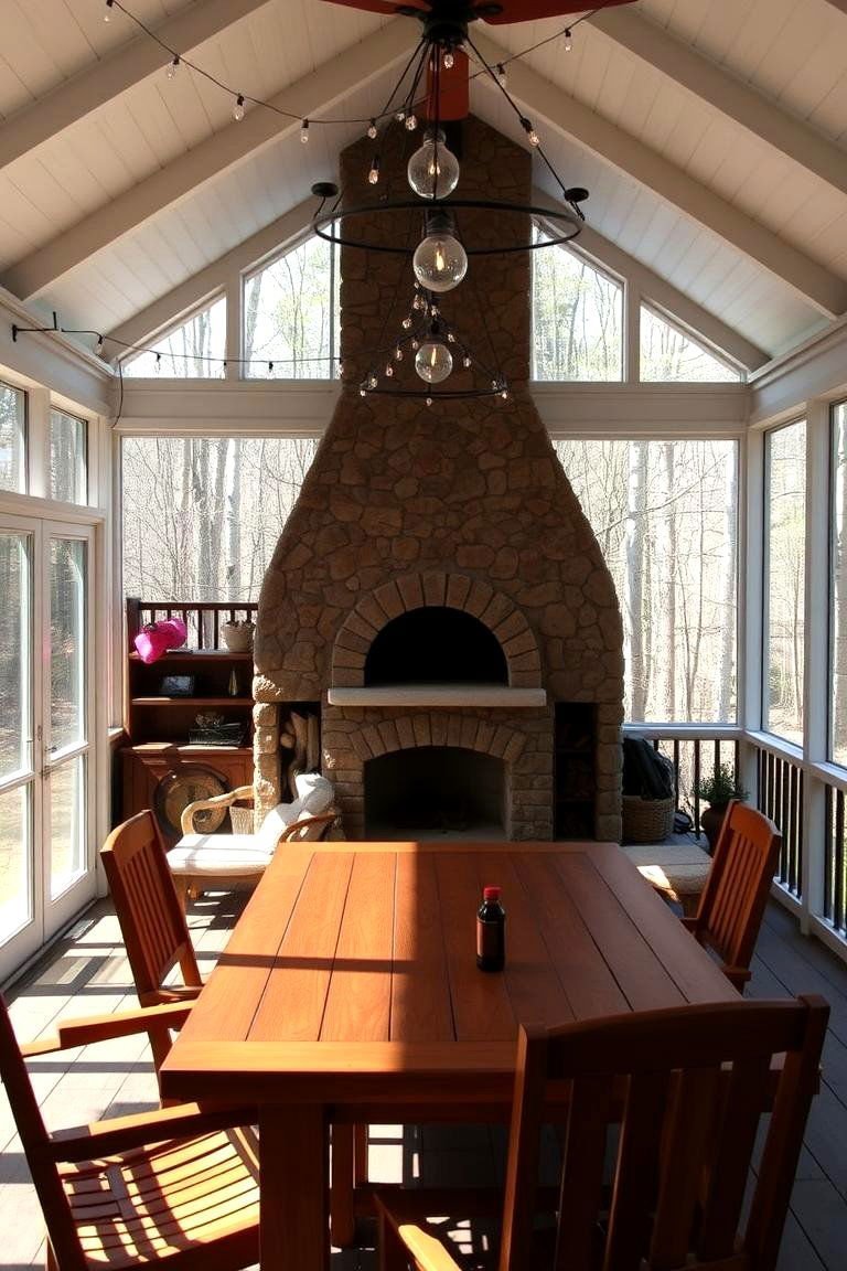 24 Screened-in Porch With Fireplace Ideas for All Seasons 6 Wood Burning Fireplace with Pizza Oven Combo - 24 Screened-in Porch With Fireplace Ideas