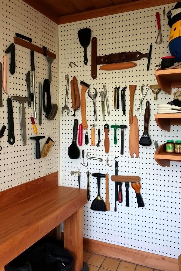 24 Tack Room Ideas for a More Organized Space Quickly 14 Adding a Pegboard Wall for Tools and Supplies - 24 Tack Room Ideas