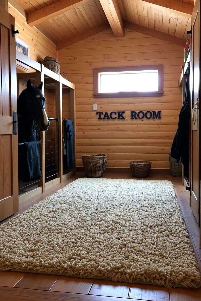 24 Tack Room Ideas for a More Organized Space Quickly 21 Adding a Washable Rug for Comfort - 24 Tack Room Ideas