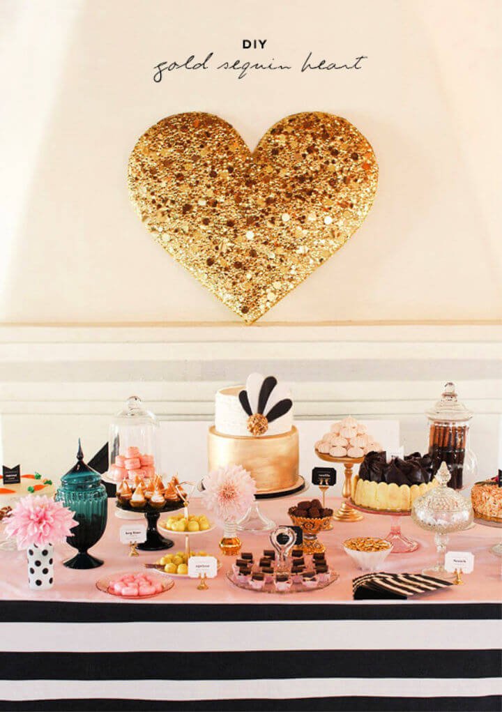 80 DIY Wedding Ideas for Decorations, Apparel & Food 58 Awesome DIY Gold Sequin Heart