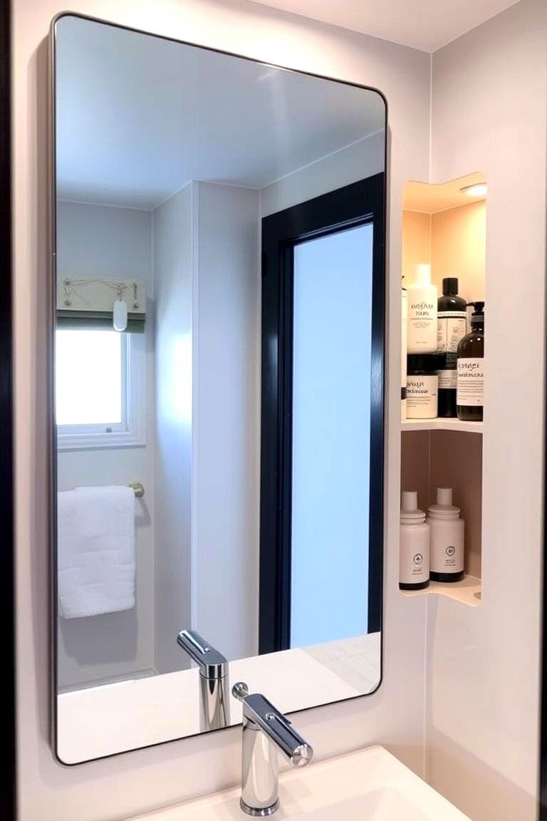 24 Tiny House Storage Ideas to Maximize Small Spaces 22 Bathroom Mirror with Hidden Storage Shelves - 24 Tiny House Storage Ideas
