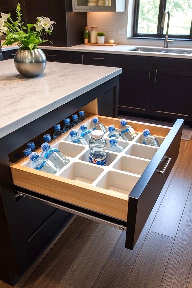 24 Smart Water Bottle Storage Ideas for Organized Spaces & Clutter Free Home 23 Built in Kitchen Island Storage for Seamless Integration - 24 Water Bottle Storage Ideas