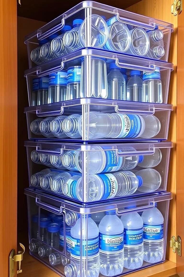24 Smart Water Bottle Storage Ideas for Organized Spaces & Clutter Free Home 21 Clear Acrylic Containers for Visibility - 24 Water Bottle Storage Ideas