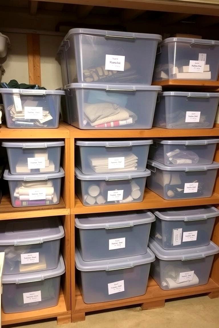 24 Basement Storage Ideas for Clutter-Free Organization 6 Clear Plastic Bins for Easy Visibility - 24 Basement Storage Ideas