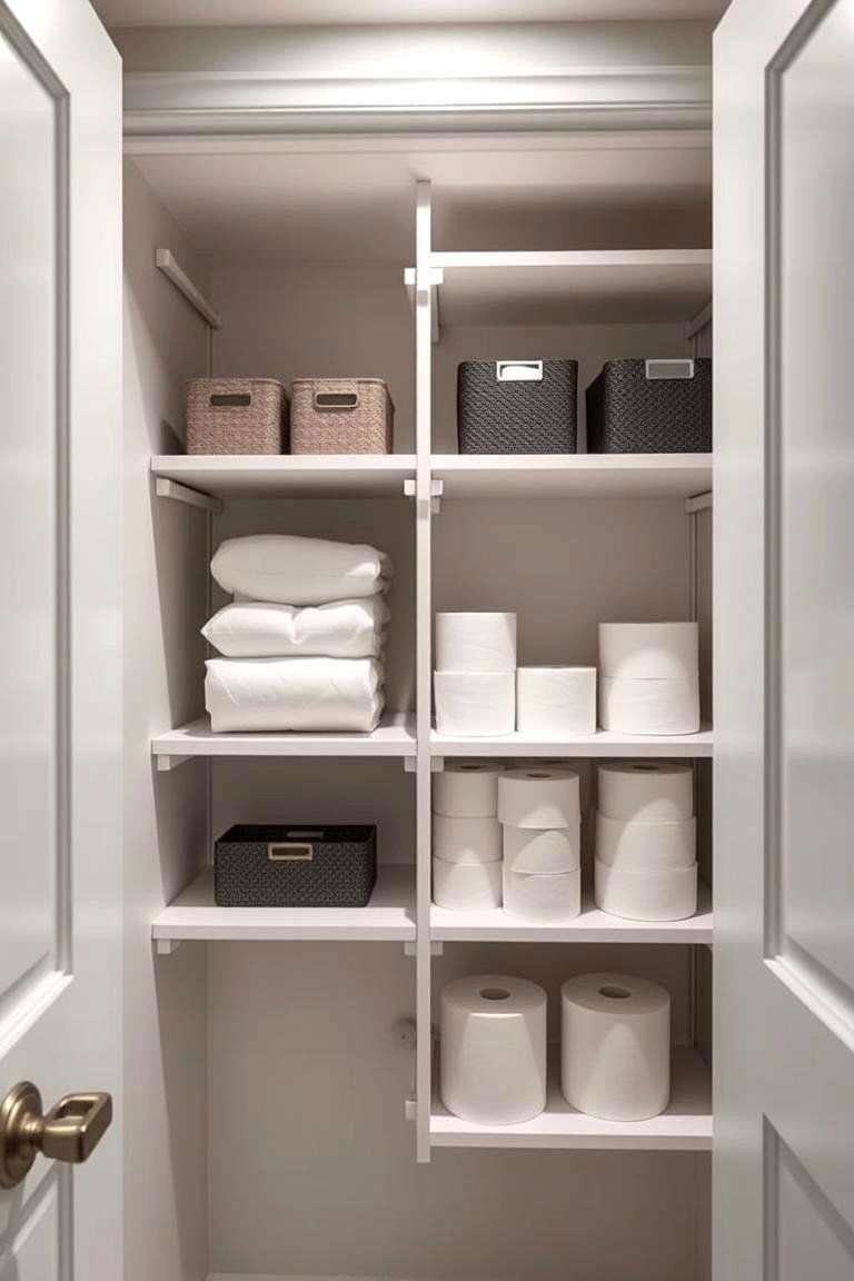 24 Clever Toilet Paper Storage Ideas for Organized Bathrooms 7 Closet Storage Solution - 24 Toilet Paper Storage Ideas