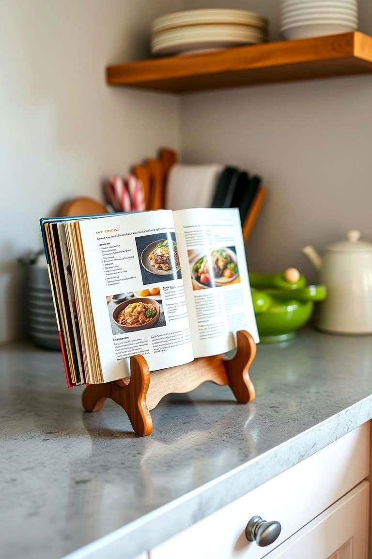 24 Kitchen Counter Decor Ideas: Functional & Aesthetic Displays 8 Consider a Stylish Cookbook Stand - 24 Kitchen Counter Decor Ideas