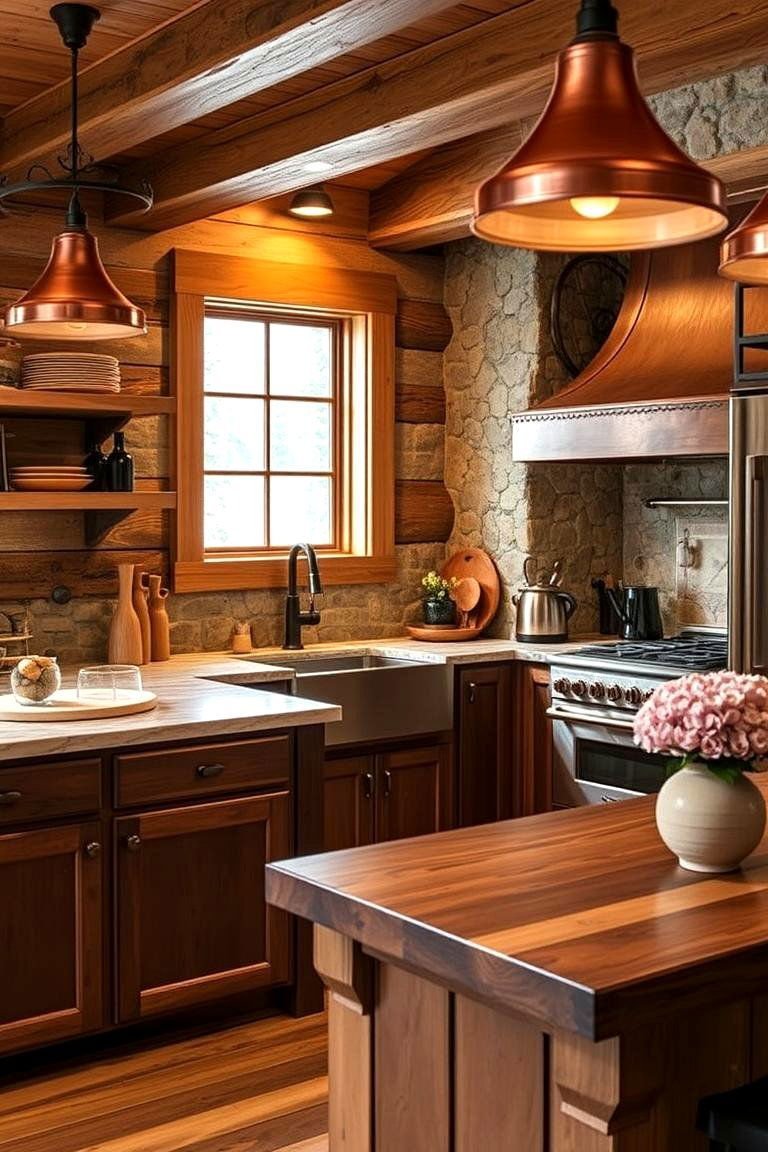 24 Mountain House Kitchen Ideas for Rustic Charm 16 Copper Accents for a Warm Rustic Touch - 24 Mountain House Kitchen Ideas