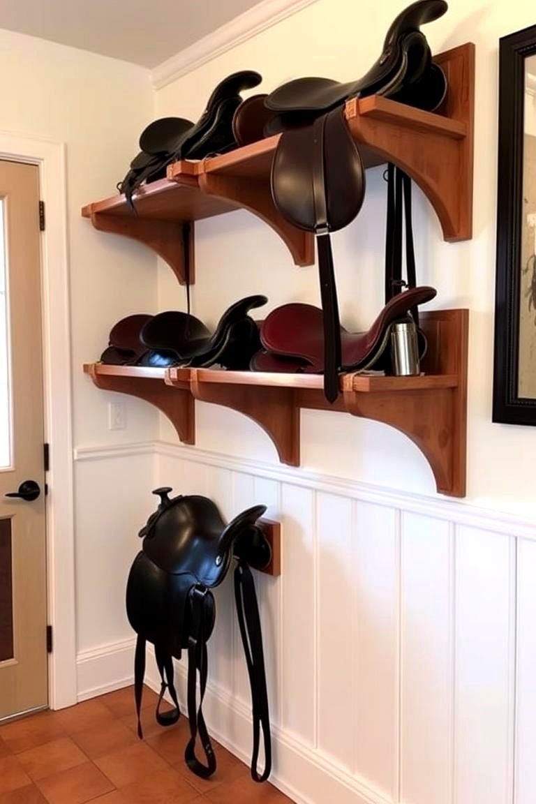 24 Tack Room Ideas for a More Organized Space Quickly 4 Custom Built In Saddle Racks - 24 Tack Room Ideas