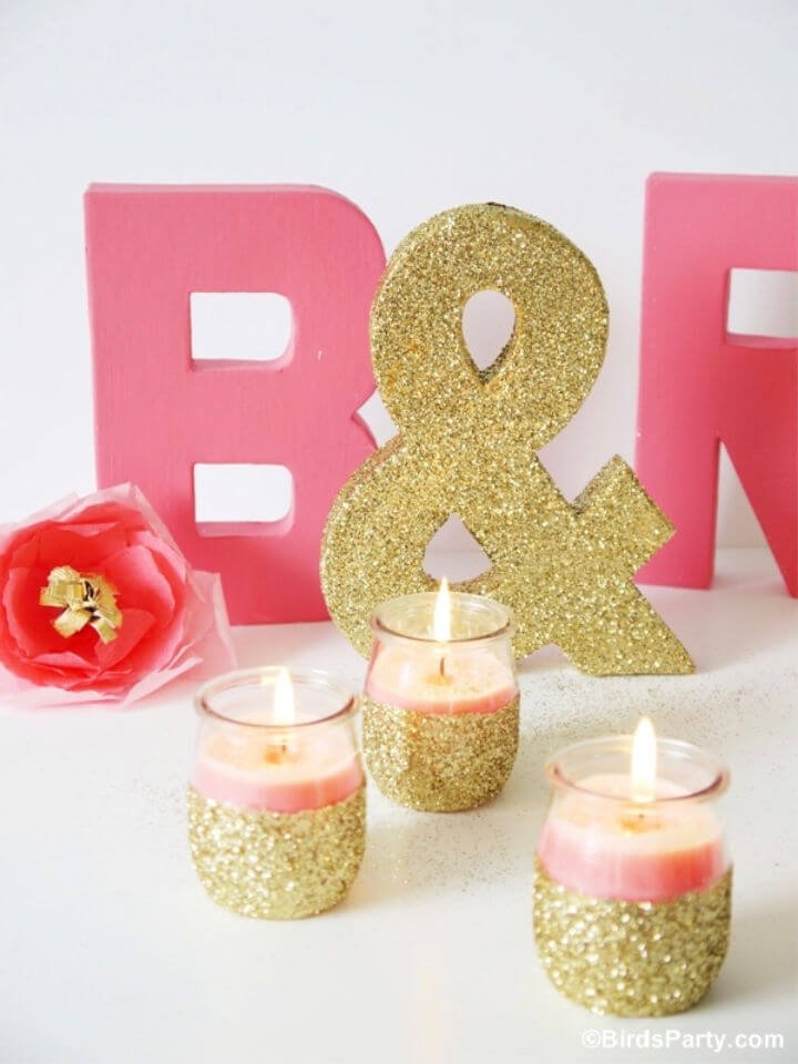 80 DIY Wedding Ideas for Decorations, Apparel & Food 77 DIY Pink Candles and Glitter Candle Holders