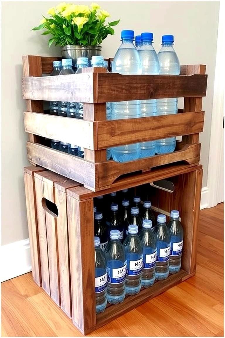 24 Smart Water Bottle Storage Ideas for Organized Spaces & Clutter Free Home 22 DIY Wooden Crates for Customizable Storage - 24 Water Bottle Storage Ideas