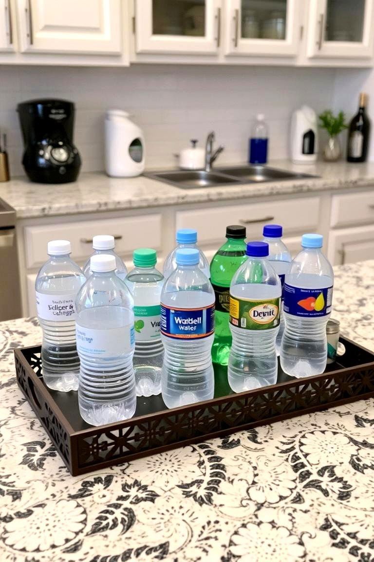 24 Smart Water Bottle Storage Ideas for Organized Spaces & Clutter Free Home 25 Decorative Trays for Organized Countertop Arrangement - 24 Water Bottle Storage Ideas