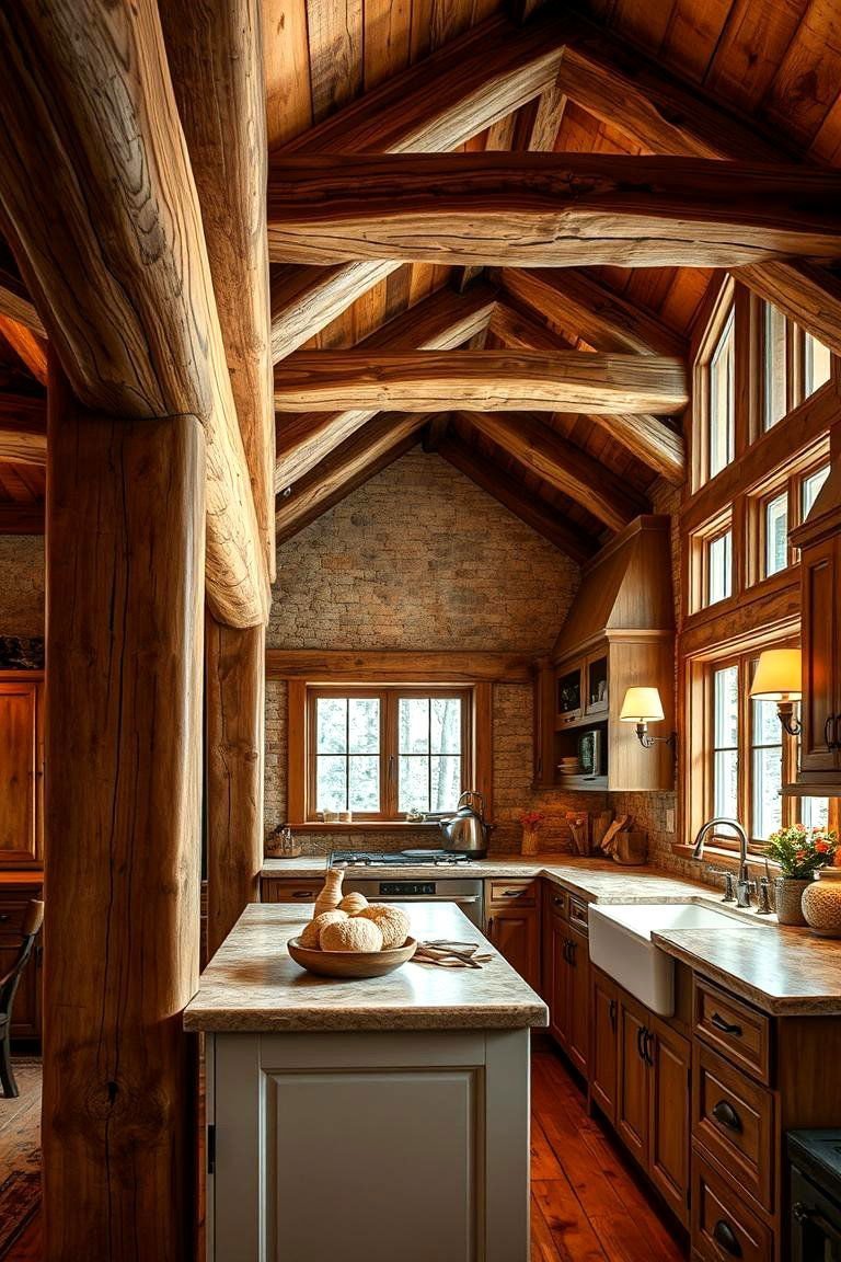 24 Mountain House Kitchen Ideas for Rustic Charm 13 Exposed Beams for a Cozy Traditional Look - 24 Mountain House Kitchen Ideas