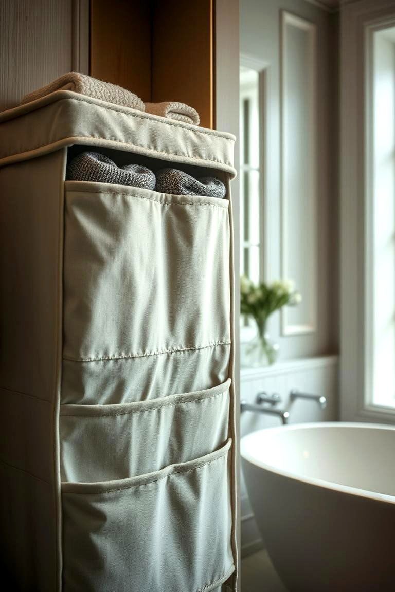 24 Clever Toilet Paper Storage Ideas for Organized Bathrooms 22 Fabric Covered Organizer - 24 Toilet Paper Storage Ideas