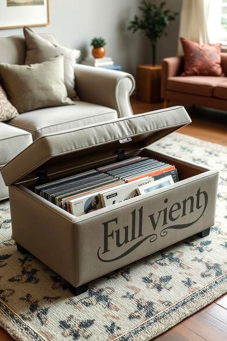 24 Creative Vinyl Record Storage Ideas for Music Lovers 16 Hidden Storage Ottoman - 24 Vinyl Record Storage Ideas