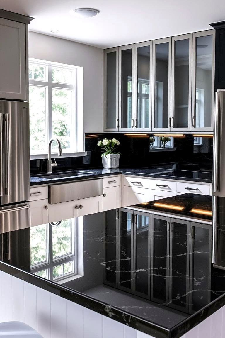 24 Black Granite Countertop Kitchen Ideas for Sleek Spaces 19 High Gloss Statement - 24 Black Granite Countertops Kitchen Ideas