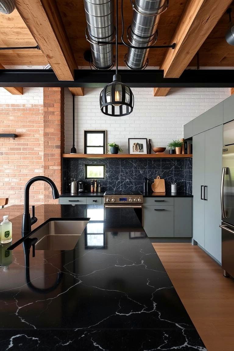 24 Black Granite Countertop Kitchen Ideas for Sleek Spaces 16 Industrial Chic Inspiration - 24 Black Granite Countertops Kitchen Ideas