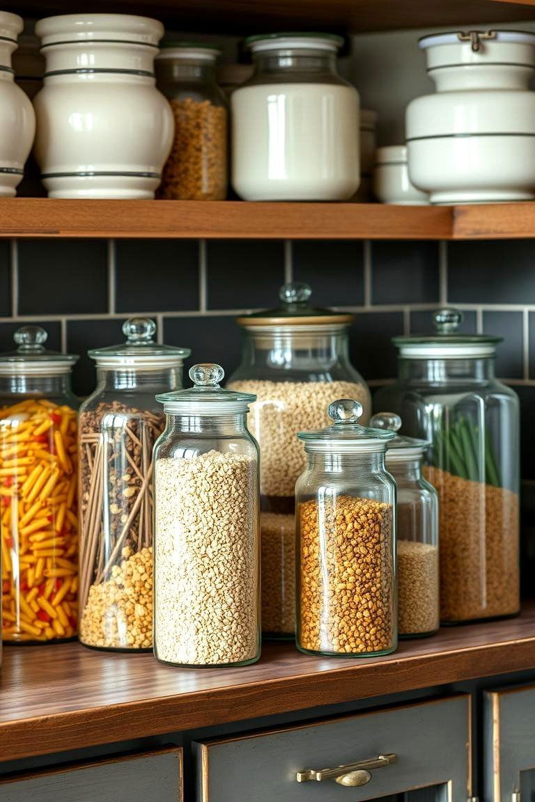 24 Kitchen Counter Decor Ideas: Functional & Aesthetic Displays 3 Introduce a Collection of Decorative Jars - 24 Kitchen Counter Decor Ideas
