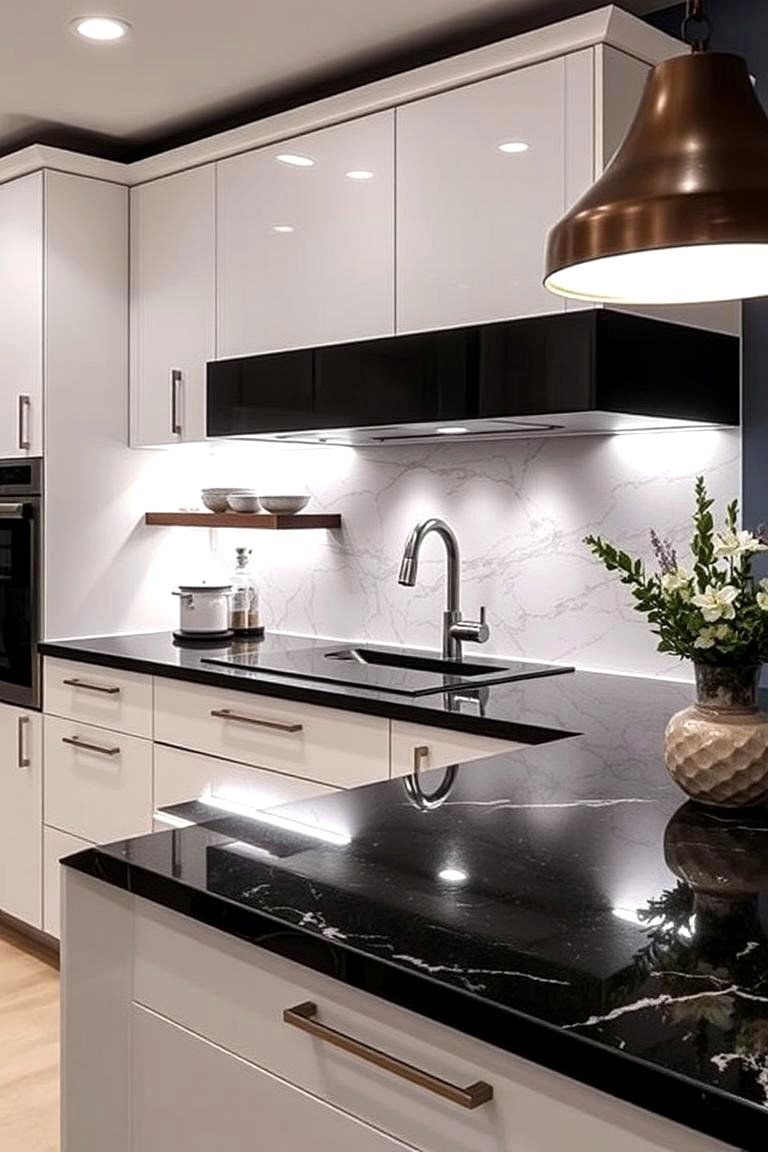 24 Black Granite Countertop Kitchen Ideas for Sleek Spaces 25 Luxe Lighting Accents - 24 Black Granite Countertops Kitchen Ideas